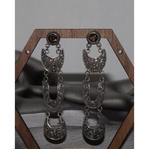 BA Sterling Silver Smoky Quartz Dangle Earrings 11.1G / 2.6in